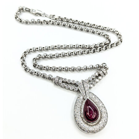 Necklace 1.50ctw Round Diamonds Rolo 6.5ct Ruby 18kw 16.5" mm 224092250