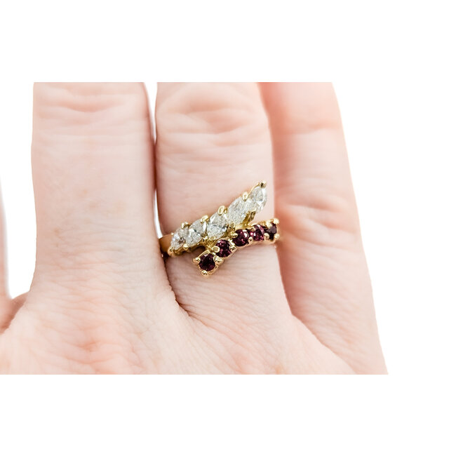 Ring .75ctw Marquise Diamonds .25ctw Rubies 14ky Sz6.75 223070059