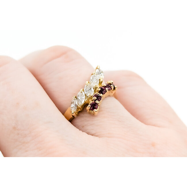 Ring .75ctw Marquise Diamonds .25ctw Rubies 14ky Sz6.75 223070059