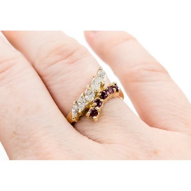 Ring .75ctw Marquise Diamonds .25ctw Rubies 14ky Sz6.75 223070059