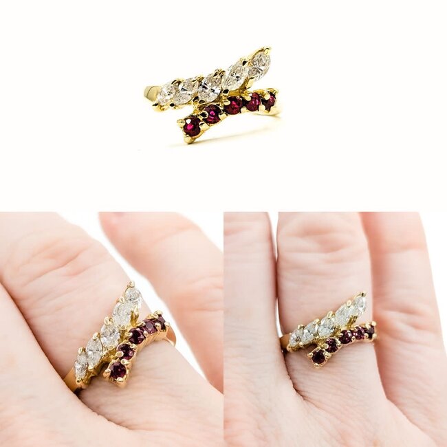 Ring .75ctw Marquise Diamonds .25ctw Rubies 14ky Sz6.75 223070059