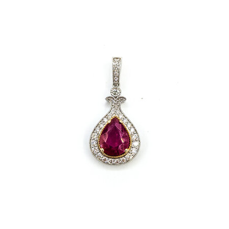 Pendant Drop .32ctw Diamonds 1.57ct Ruby 950pt 1x.5" 123110168