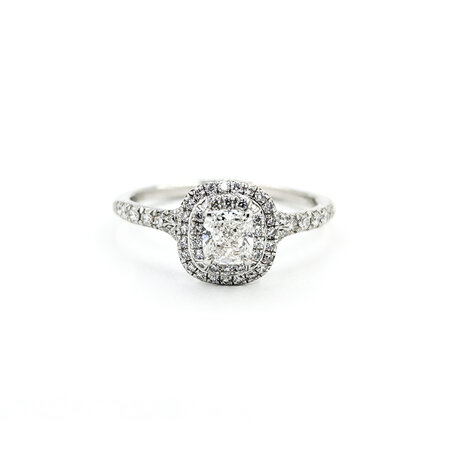 Ring Tiffany Soleste Engagement Double Halo .46ct Cushion Diamond .35ctw Diamonds Platinum sz7.5 224090302