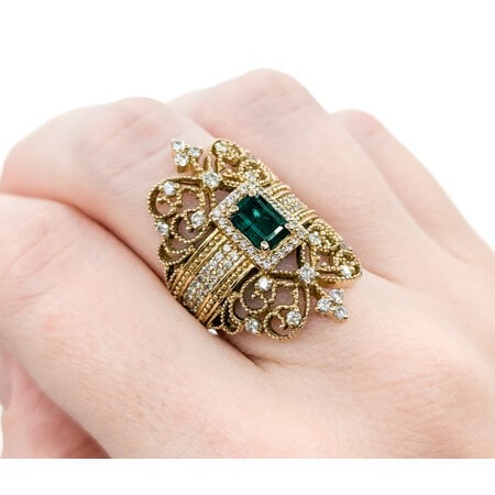 Ring Effy Milgrain .40ctw Round Diamonds 1.0ct Emerald 14ky sz7 224090153