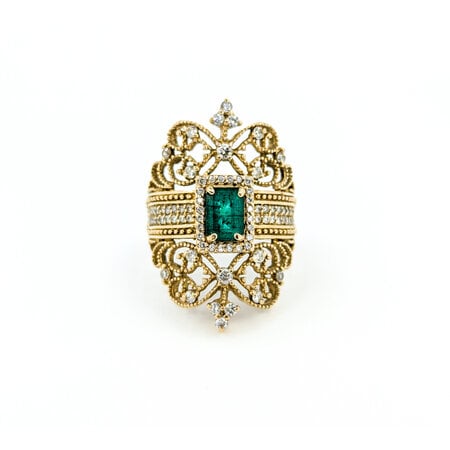 Ring Effy Milgrain .40ctw Round Diamonds 1.0ct Emerald 14ky sz7 224090153