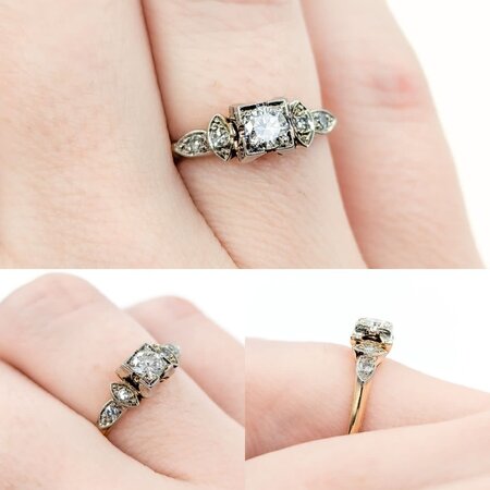 Ring Engagement 1940's .25ct Round Diamond .06ctw Diamonds 14/18kyw sz8 224090752