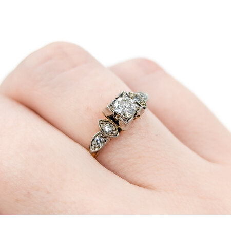 Ring Engagement 1940's .25ct Round Diamond .06ctw Diamonds 14/18kyw sz8 224090752