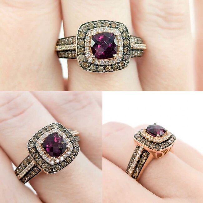 Ring LeVian 1.00ctw Round Diamonds .88ct Rhod Garnet 14ky sz7 124060157