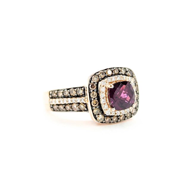 Ring LeVian 1.00ctw Round Diamonds .88ct Rhod Garnet 14ky sz7 124060157