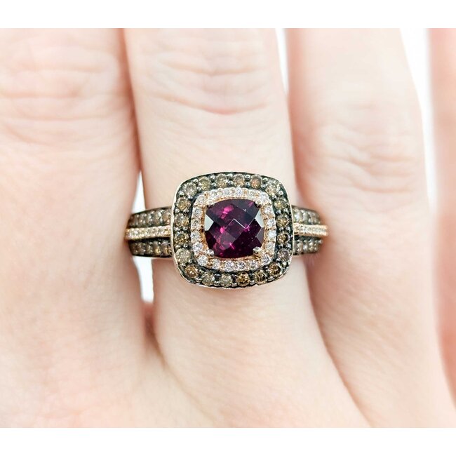 Ring LeVian 1.00ctw Round Diamonds .88ct Rhod Garnet 14ky sz7 124060157