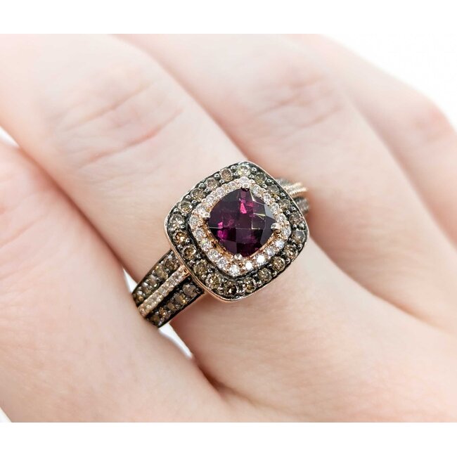 Ring LeVian 1.00ctw Round Diamonds .88ct Rhod Garnet 14ky sz7 124060157