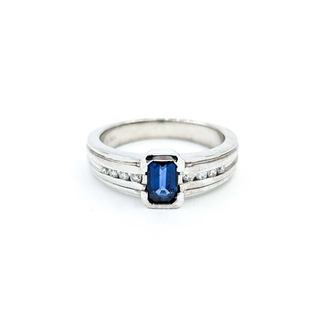 Ring .16ctw Round Diamonds .75ct Sapphire 14kw Sz6 221090078