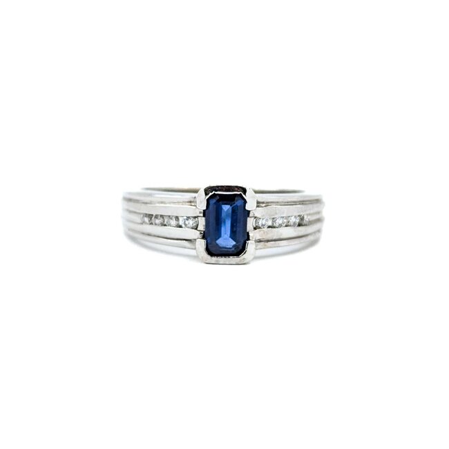 Ring .16ctw Round Diamonds .75ct Sapphire 14kw Sz6 221090078