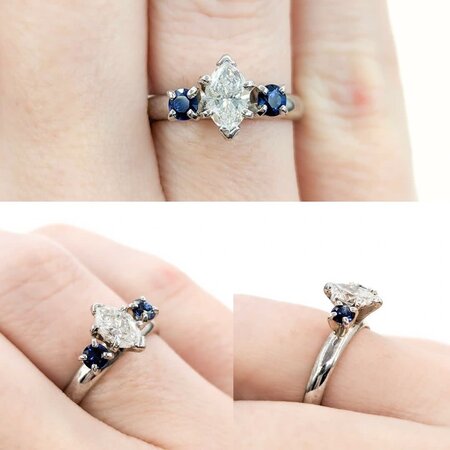 Ring .50ct Marquise Diamond .25ctw Sapphires 14kw Sz5.5 221090074