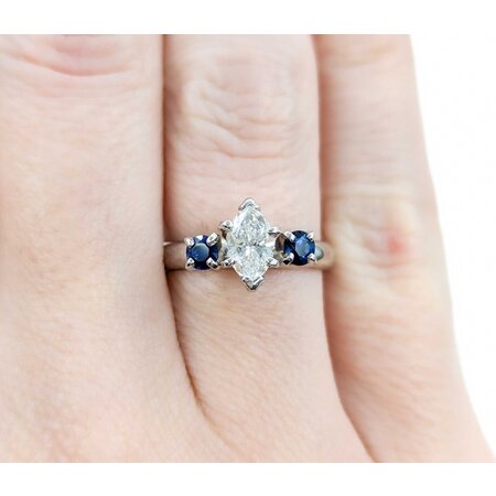 Ring .50ct Marquise Diamond .25ctw Sapphires 14kw Sz5.5 221090074