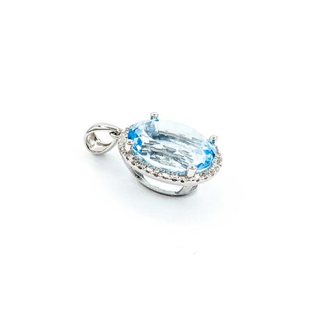 Pendant .11ctw Round Diamonds 6.51ct Blue Topaz 20x12mm 14kw " 124091250
