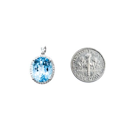 Pendant .11ctw Round Diamonds 6.51ct Blue Topaz 20x12mm 14kw " 124091250