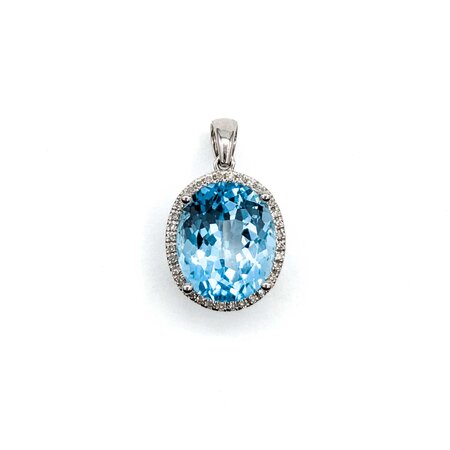 Pendant .11ctw Round Diamonds 6.51ct Blue Topaz 20x12mm 14kw " 124091250