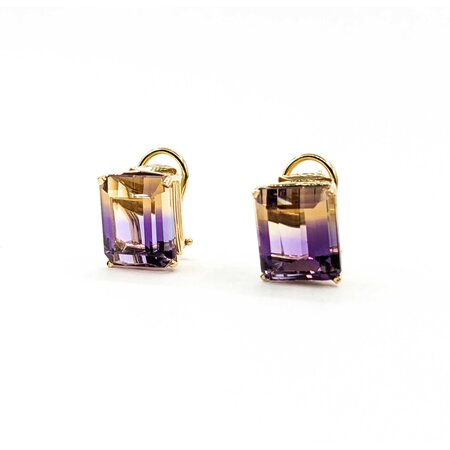 Earrings 11.80ctw Emerald Cut Ametrine Omega Back 12x10mm 14ky 224094152