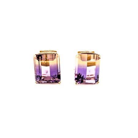 Earrings 11.80ctw Emerald Cut Ametrine Omega Back 12x10mm 14ky 224094152