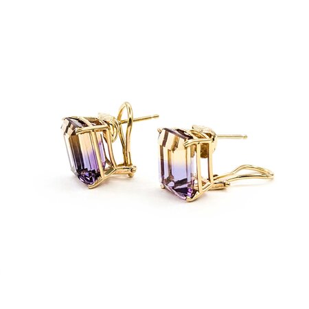 Earrings 11.80ctw Emerald Cut Ametrine Omega Back 12x10mm 14ky 224094152