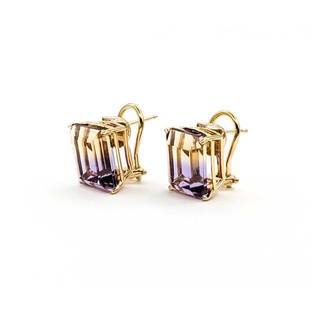 Earrings 11.80ctw Emerald Cut Ametrine Omega Back 12x10mm 14ky 224094152