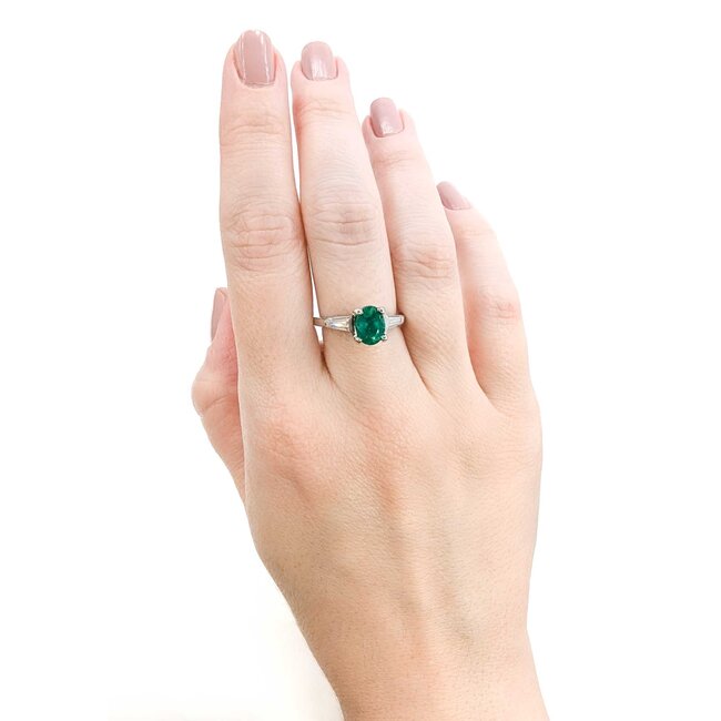 Ring .30ctw Baguettes Diamonds 1.19ct Emerald 900pt 2.5mm sz7 124060185