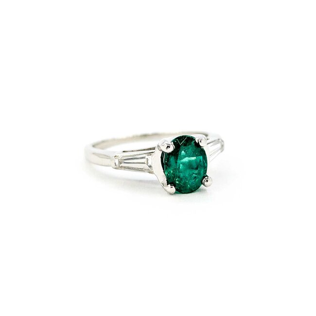 Ring .30ctw Baguettes Diamonds 1.19ct Emerald 900pt 2.5mm sz7 124060185