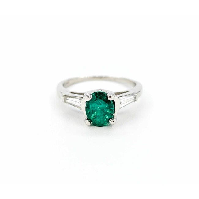 Ring .30ctw Baguettes Diamonds 1.19ct Emerald 900pt 2.5mm sz7 124060185