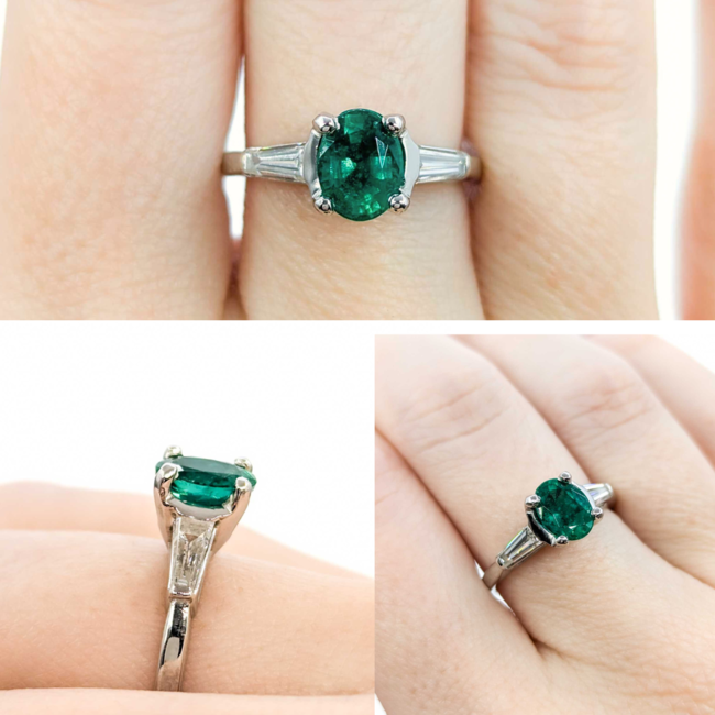 Ring .30ctw Baguettes Diamonds 1.19ct Emerald 900pt 2.5mm sz7 124060185