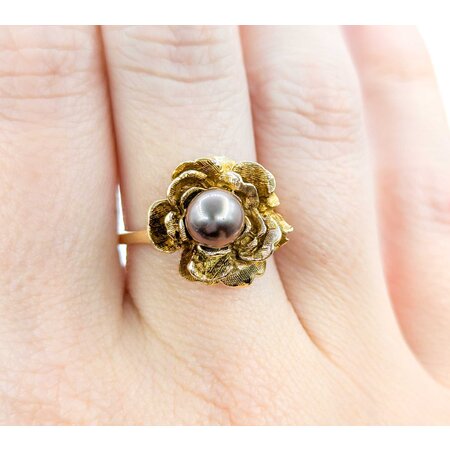 Ring 6.6mm Chocolate Pearl 14ky sz6.5 124090151