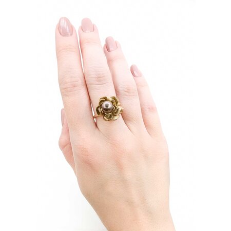Ring 6.6mm Chocolate Pearl 14ky sz6.5 124090151