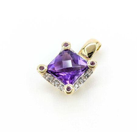 Pendant .06ctw Round Diamonds 3.90ct Amethyst 22x14mm 14ky " 224091251