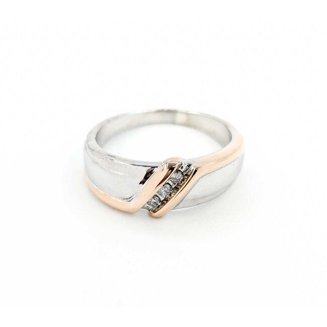 Ring 3 Stone Channel Set .12ctw Round Diamonds 14ktt sz10 224090452