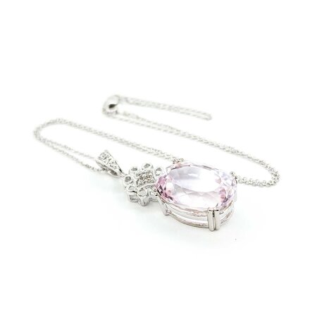 Pendant .08ctw Round Diamonds 18.38ct Morganite 14kw 16" 222100119