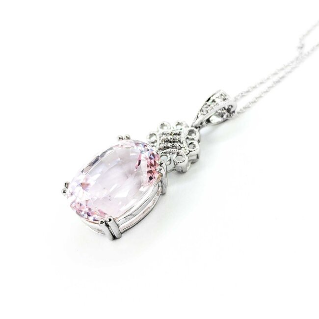Pendant .08ctw Round Diamonds 18.38ct Morganite 14kw 16" 222100119