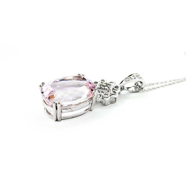 Pendant .08ctw Round Diamonds 18.38ct Morganite 14kw 16" 222100119