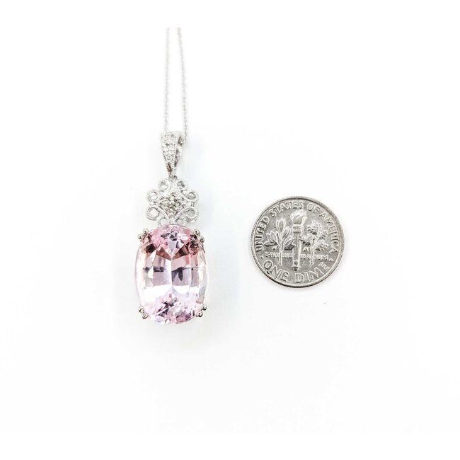 Pendant .08ctw Round Diamonds 18.38ct Morganite 14kw 16" 222100119