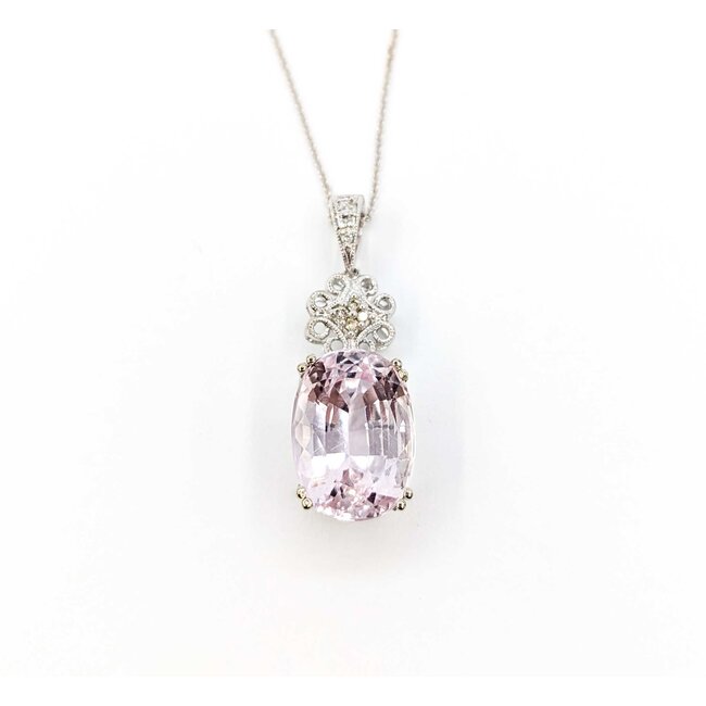 Pendant .08ctw Round Diamonds 18.38ct Morganite 14kw 16" 222100119