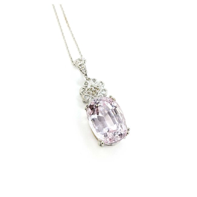 Pendant .08ctw Round Diamonds 18.38ct Morganite 14kw 16" 222100119