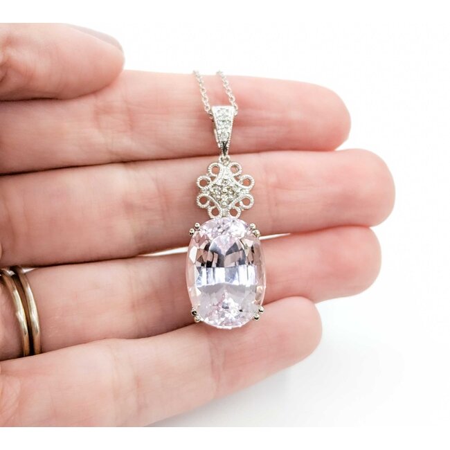 Pendant .08ctw Round Diamonds 18.38ct Morganite 14kw 16" 222100119