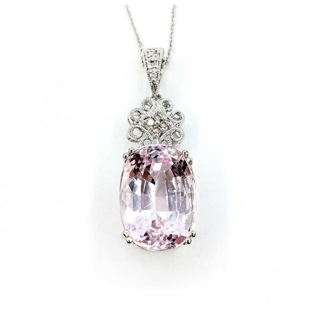 Pendant .08ctw Round Diamonds 18.38ct Morganite 14kw 16" 222100119