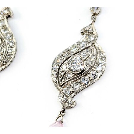 Earrings 2.25ctw Euro & Single Cut Diamonds Shield Dangle .80ctw Briolette Pink Sapphire 1.6x.55" 900pt 124064452
