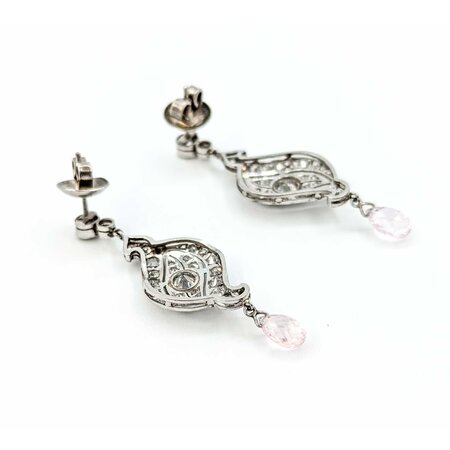 Earrings 2.25ctw Euro & Single Cut Diamonds Shield Dangle .80ctw Briolette Pink Sapphire 1.6x.55" 900pt 124064452