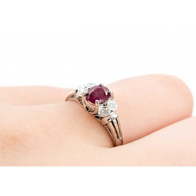 Ring Milgrain .10ctw Diamonds .58ct Ruby 850pt sz6.25 124020177