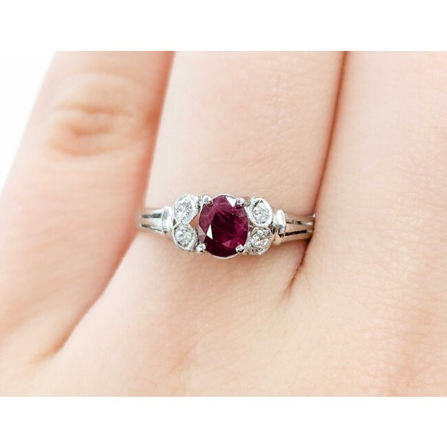 Ring Milgrain .10ctw Diamonds .58ct Ruby 850pt sz6.25 124020177