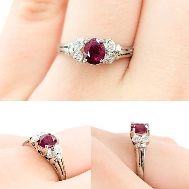 Ring Milgrain .10ctw Diamonds .58ct Ruby 850pt sz6.25 124020177