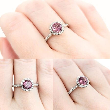 Ring .42ctw Round Diamonds .82ct Pink Tourmaline 14kw sz7 9mm 124060222