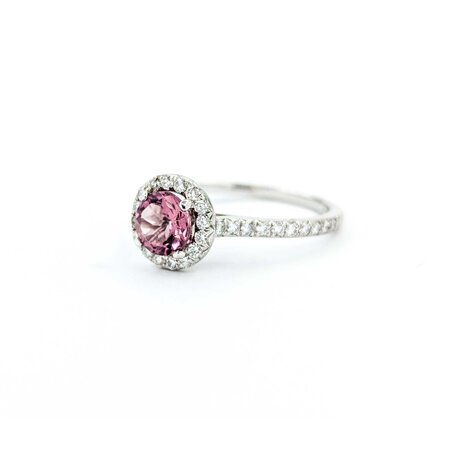 Ring .42ctw Round Diamonds .82ct Pink Tourmaline 14kw sz7 9mm 124060222