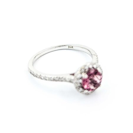 Ring .42ctw Round Diamonds .82ct Pink Tourmaline 14kw sz7 9mm 124060222